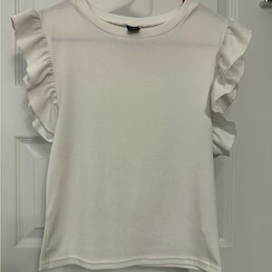 SHEIN White Ruffled Blouse with Crew Neckline